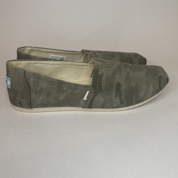 TOMS Women’s Alpargata Slip On Shoes 10 Taupe Grey Forest Camo Print Canvas Eco - Picture 1 of 11